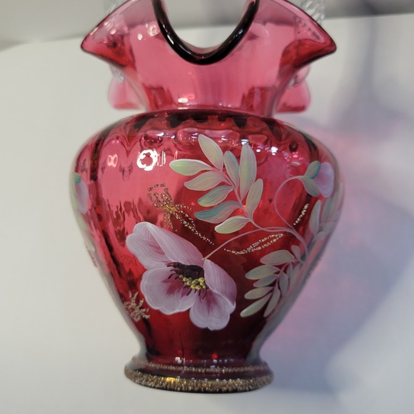 BILL FENTON LEGACY COLLECTION 95TH YEAR HAND PAINTED SIGNED CRANBERRY BASKET - Picture 4 of 12